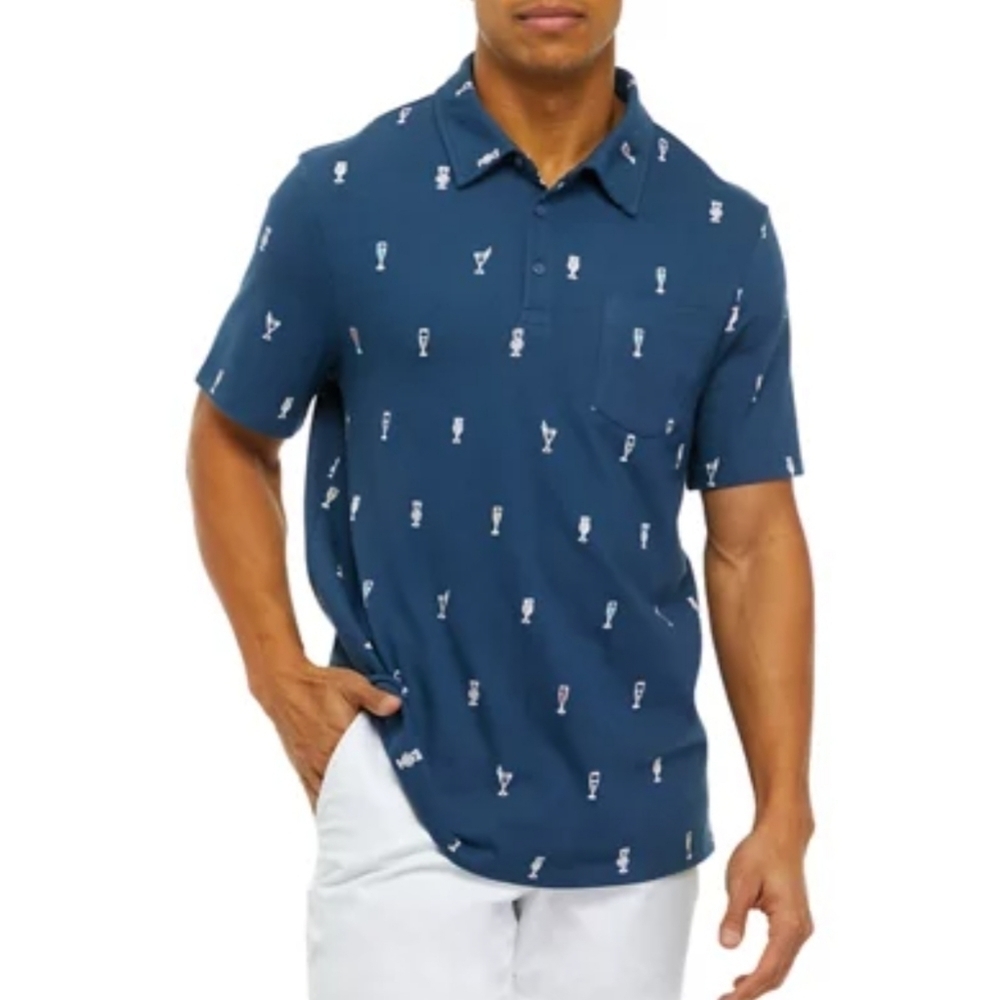 American Rag Short Sleeve Printed Polo Shirt Navy - Size XL